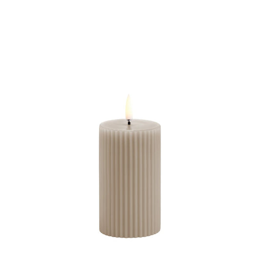 LED Grooved Pillar Candle Sandstone 10cm