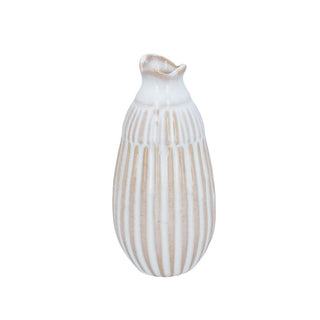 White Ceramic Ribbed Funnel Top Vase Small