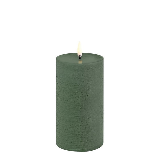 LED Pillar Candle Rustic Olive Green 15cm