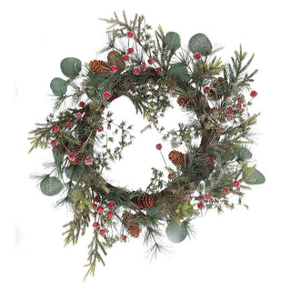 Twig Wreath with Eucalyptus with Fir/Red Berry 50cm