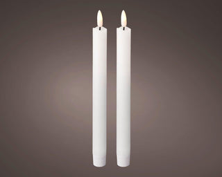 LED Set of 2 White Wax Dinner Candles Warm White Flame