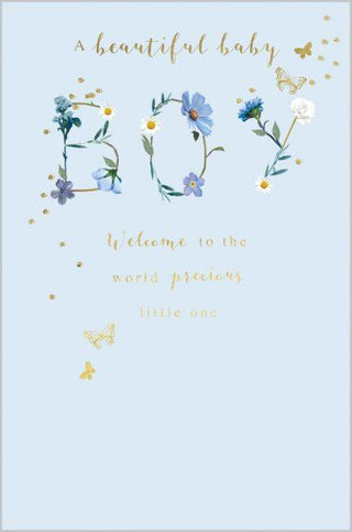 Floral Text Baby Boy Card