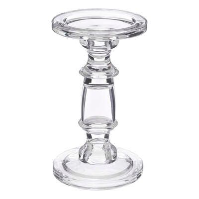 Glass Candle Holder Clr H19