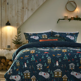 Winter Pines Pyjama Fleece Duvet Cover Set Navy Single