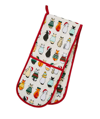 Christmas Cats Red Double Oven Glove