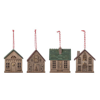 Wooden House Light Up Decoration- Set of 4