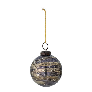 Grey & Gold Stripe Glass Bauble