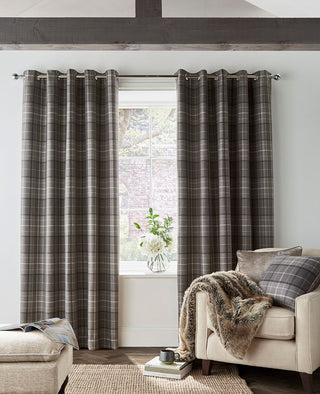 Alfriston Pale Charcoal 88"x90" Check Blackout Lined Eyelet Curtains