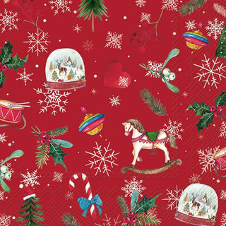 Snow Globe Allover Red Cocktail Napkin