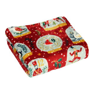 Twelve Days of Christmas Festive Fleece Throw Red 