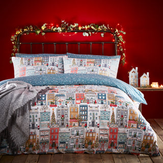 Festive Town Christmas Duvet Cover Set White Single