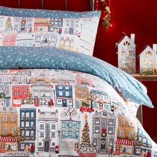 Festive Town Christmas Duvet Cover Set White Single