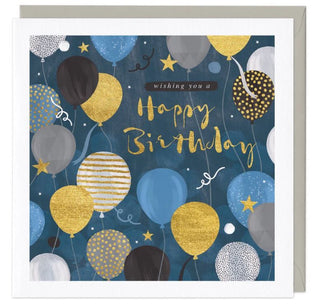 Blue and Gold Birthday Balloons Card