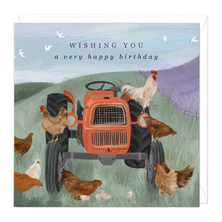 Chickens on a Tractor Birthday Card