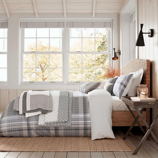 Brushed Cotton Check Duvet Cover Set Super King Warm Grey