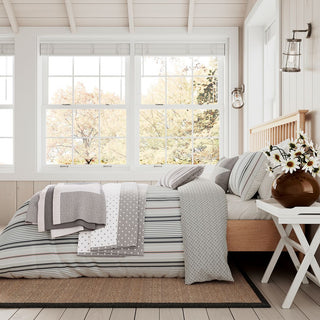 Nautical Stripe Super King Duvet Cover Set Charcoal&Silver
