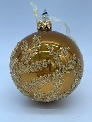 Gold Bauble with Gold Beaded Leaves