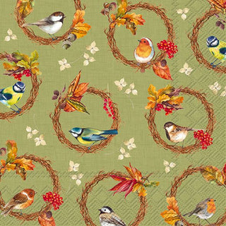 Birds In The Wreath Green Napkin