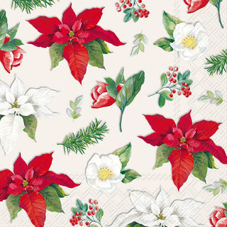 Christmas Florals Allover Wht. Napkin