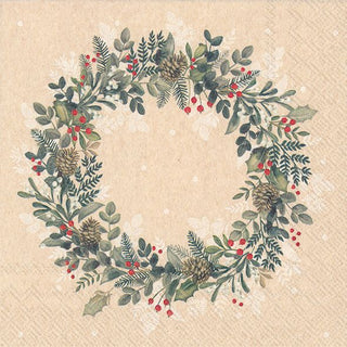 Green Xmas Wreath White Green Napkin