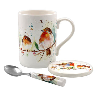 Winter Robin Mug, Coaster & Spoon Set