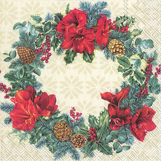 Wreath Of Christmas Cream Napkins