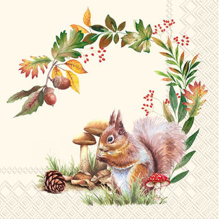 Squirrel In The Forest Cream Napkin