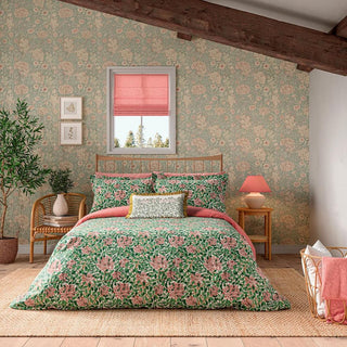 Honeysuckle King Duvet Cover Set Evergreen & Coral