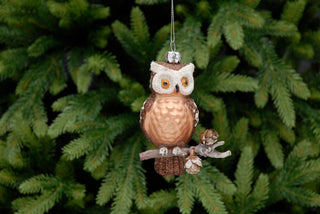 Owl On Branch Glass Decoration