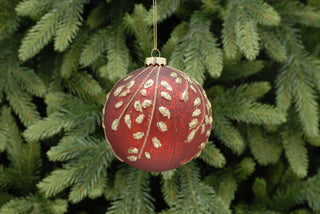 Matt Red With Leaf Glass Bauble