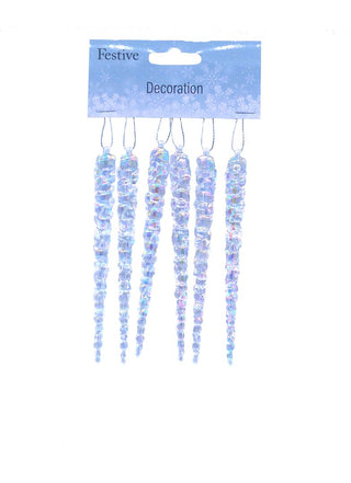 Clear Iridescent Icicle Hanging Decoration Pack of 6