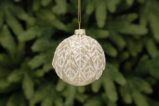 Gold With White Glitter Glass Bauble