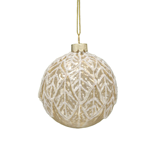 Gold With White Glitter Glass Bauble
