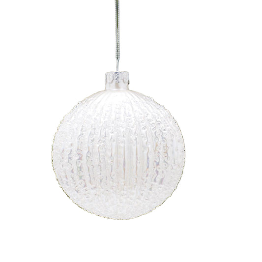 White Encrusted Segment Glass Bauble