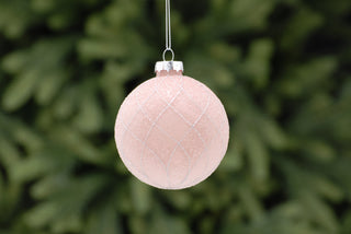 Blush Pink Silver Glitter Lines Glass Bauble