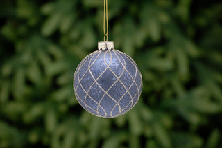 Navy With Gold Glitter Lines Glass Bauble