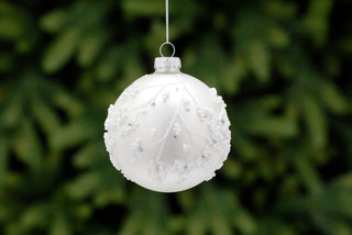 Sliver With White Glitter Lines Glass Bauble