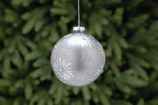 Silver Flowers And Glitter Glass Bauble