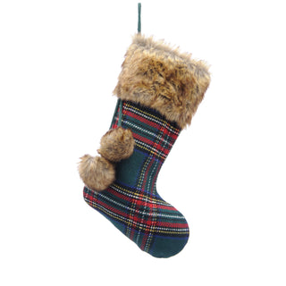 Green Tartan With Grey Fur Stocking