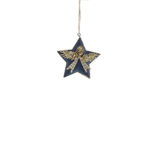 Metal Blue Star With Gold Foliage Decoration