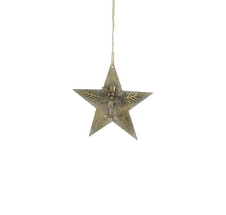 Metal Gold Aged Effect Star With Bow Decoration