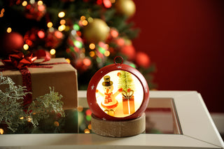 Metal Red Ornament With Snowman On Base