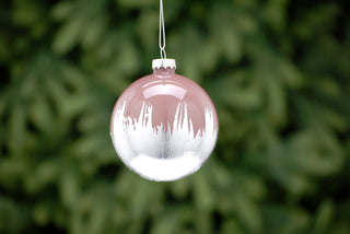 Dark Pink Silver Ombre Effect Glass Bauble