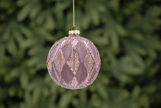 Dark Pink Flocked Geometric Glass Bauble