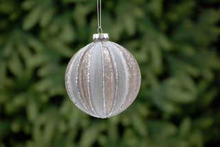 Flocked Grey Segment Glass Bauble