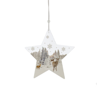 Wooden Reindeer Scene Star Decoration