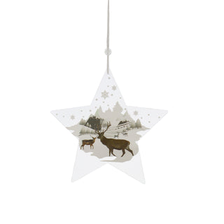 Wooden Two Reindeers Star Decoration