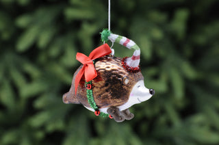 Hedgehog With Garland Glass Decoration