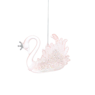 Light Pink Frosted Swan With Silver Crown Decoration