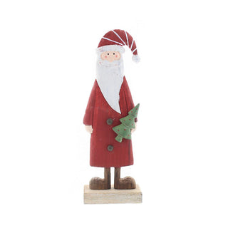 Red & White Wooden Santa with Tree 22cm